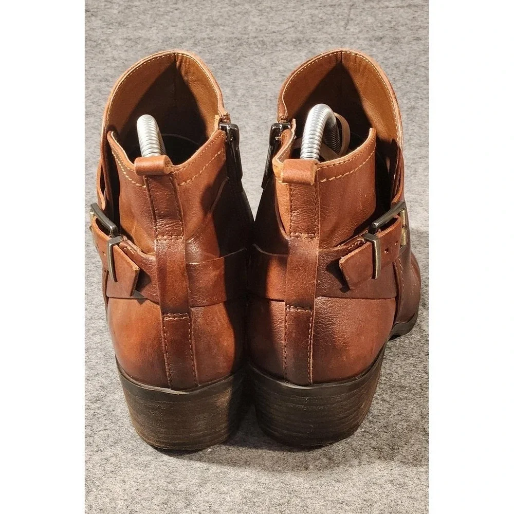 Vince Camuto Boots Womens Size 8.5 Brown Leather Peamer Ankle‎ Booties Straps